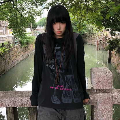 Cathy Dollette Japanese  Anime Print  Vintage Harajuku Long Sleeve Tee Shirt 2000s s Streetwear American Retro 90s