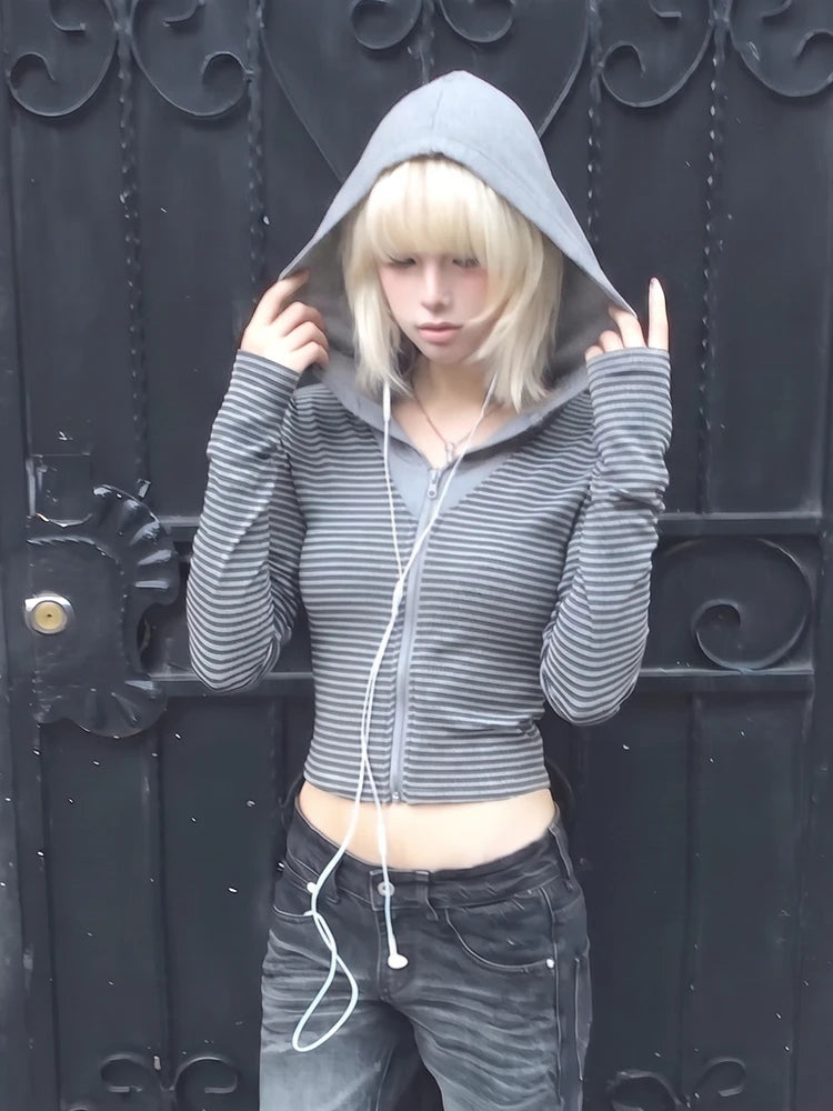 Cathy Dollette American Retro Striped Zip-up Hoodie
