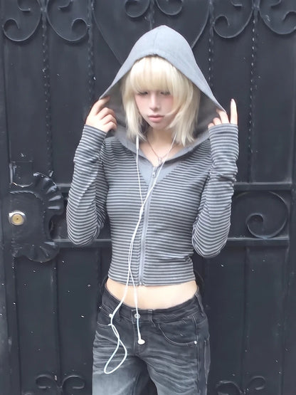 Cathy Dollette American Retro Striped Zip-up Hoodie