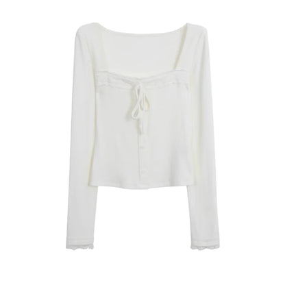 Cathy Dollette Hotsweet Square Collar 's  Long Sleeve Korean Fashion 2000s Clothes  Autumn TopTees Female Clothing