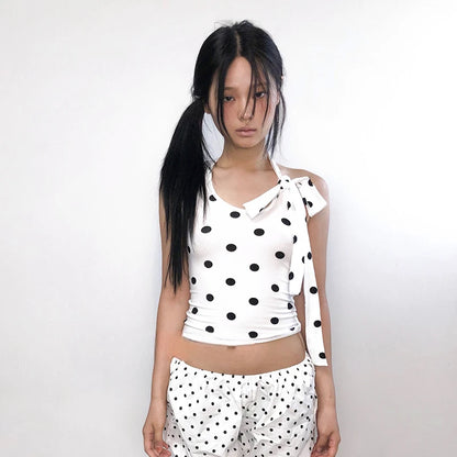 Cathy Dollette  Japanese Tank Top Polka Dot Sleeveless TopE-girls Streetwear Vintage Camis TopKorean Style Tee Tops