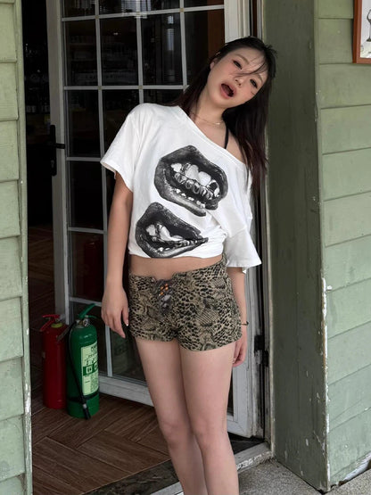 Cathy Dollette Punk  Short Sleeve T Shirt  Gothic Print Graphic Top2000s Japanese  Cotton Tshirt Egirls Grunge Top