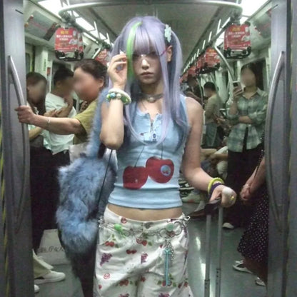 Cathy Dollette Japanese  Tank Top Vintage Harajuku Ribbbed Top Trashy 2000s Zipper Tanktop Grunge s Crop Top American Retro