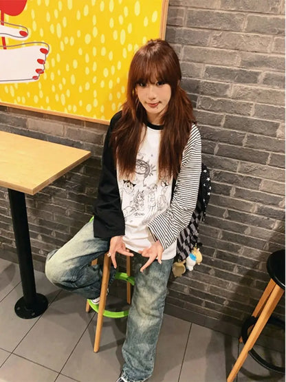 Cathy Dollette Graphic T Shirts 2000s Clothes  Korean Fashion Long Sleeve Loose Hotsweet Goth Autumn TopTees Female Print Chic