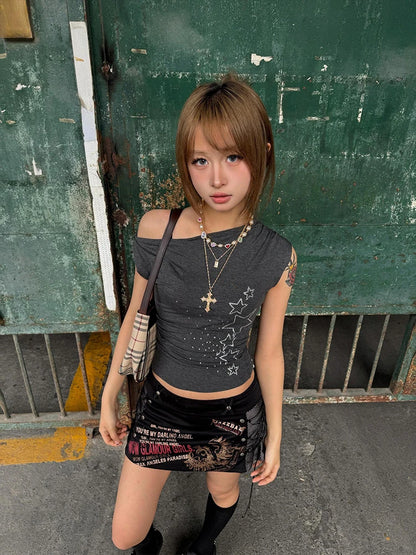 Cathy Dollette Hotsweet Off Shoulder Tank Top 2025 Summer 2000s Clothes  Japanese Style Slim Stars Sleeveless Tanks Chic