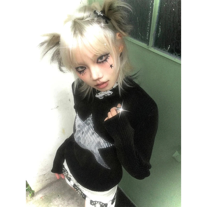 Cathy Dollette Grunge s Star Print Knitted TopTrashy  Long Sleeve Knit  Vintage Gothic Knitwear American Retro 90s