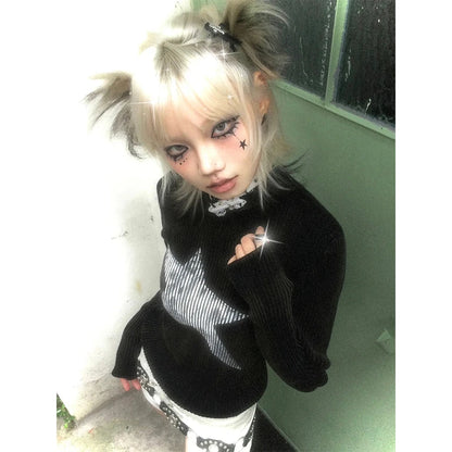 Cathy Dollette Grunge s Star Print Knitted TopTrashy  Long Sleeve Knit  Vintage Gothic Knitwear American Retro 90s
