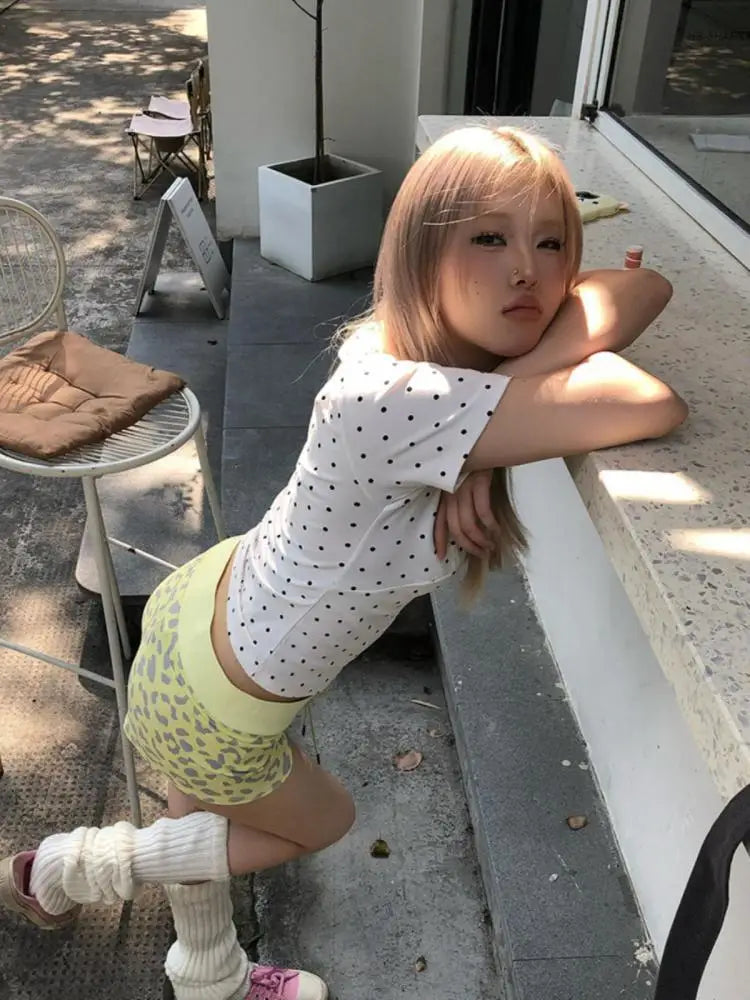 Cathy Dollette Sweet Polka Dot  Woman Clothes Short Sleeve Korean Fashion 2000s Clothes  Summer TopTees Female Clothing