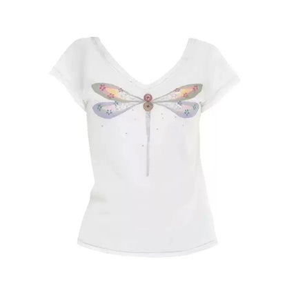 Cathy Dollette  Vintage Print T Shirt  Cotton Short Sleeve Korean Style Graphic Tees 2000s  Casual TopJapanese