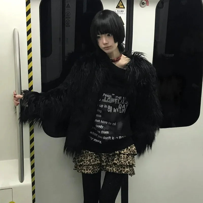 Cathy Dollette Japanese  Off Shoulder Sweater Grunge s Slash Neck Knitted Pullovers 2000s Vintage Korean Black Knitwear