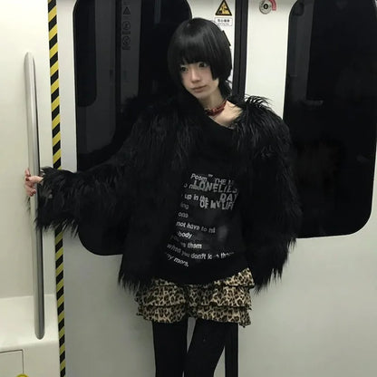 Cathy Dollette Japanese  Off Shoulder Sweater Grunge s Slash Neck Knitted Pullovers 2000s Vintage Korean Black Knitwear