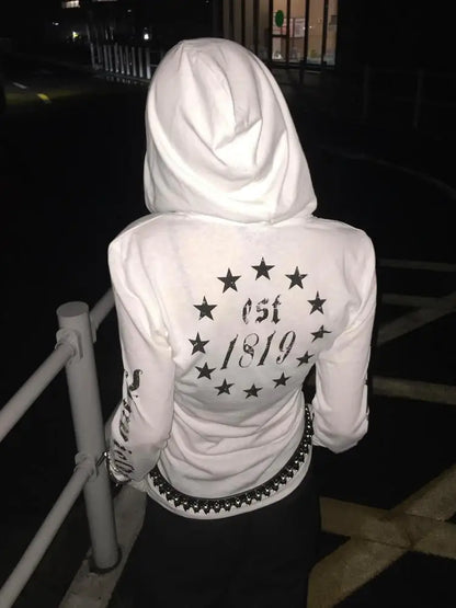 Cathy Dollette Hooded Print Letter Graphic T Shirts Woman Clothes Youthful Long Sleeve 2000s Clothes  Tees Female Clothing Autumn