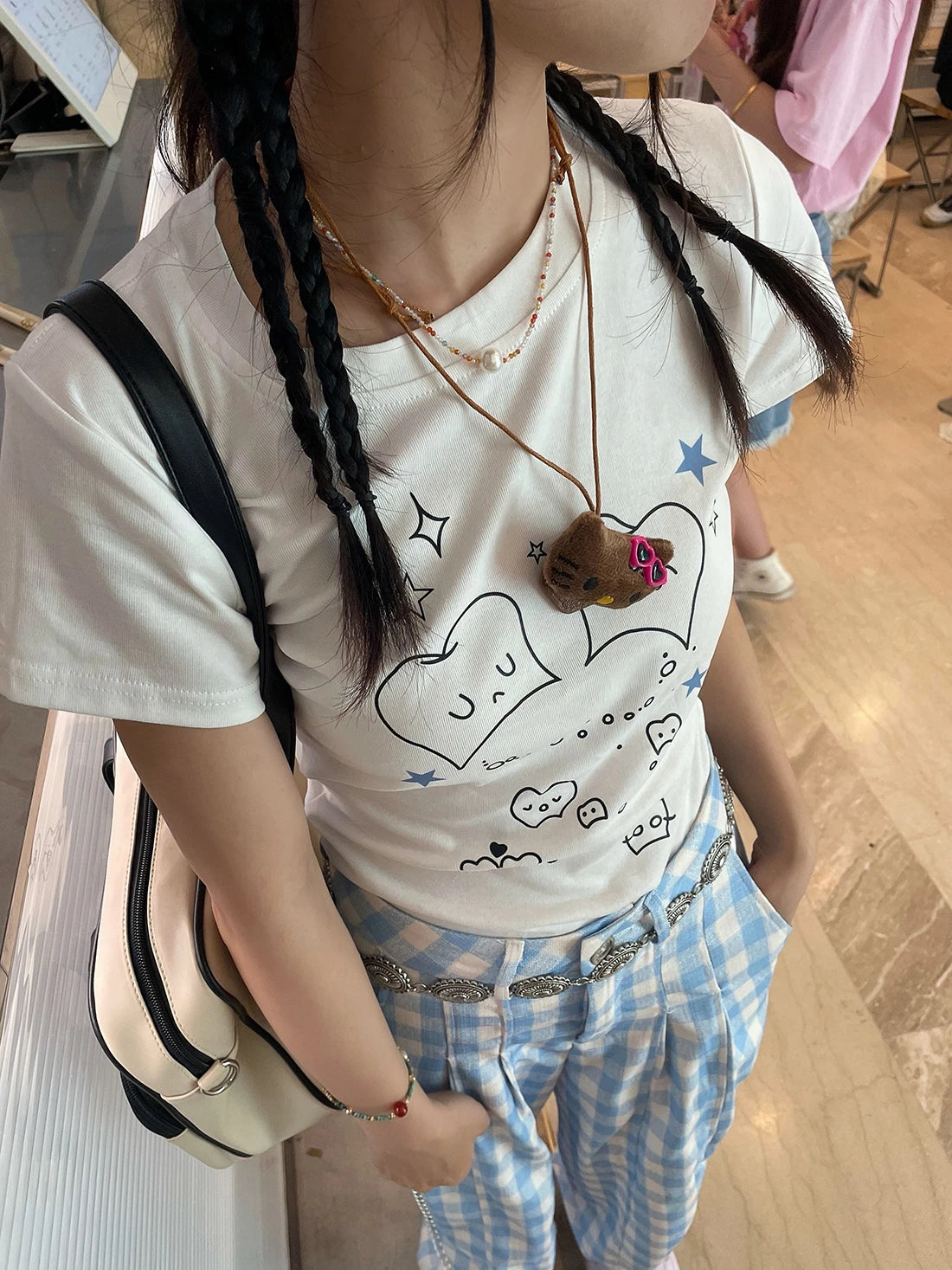 Cathy Dollette Korean Style   Short Sleeve Print Graphic Top Japanese 2000s Crop Top Funny Tshirt Summer