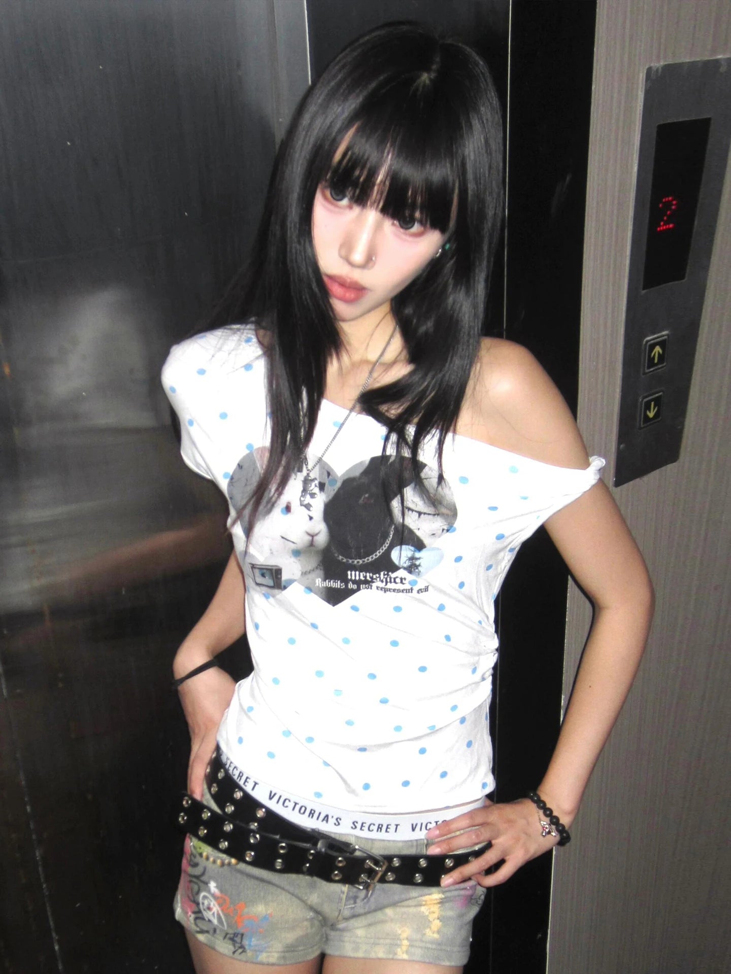 Cathy Dollette Harajuku Print T Shirt  Off Shoulder Slim  Vintage Crop Top2000s Japanese Graphic Top Grunge Top