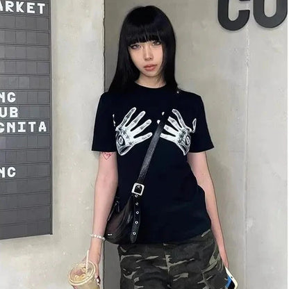 Cathy Dollette Cotton Graphic T Shirts Woman Clothes Short Sleeve Summer TopFunny Print Tees Female Clothing 2000s Clothes  Goth