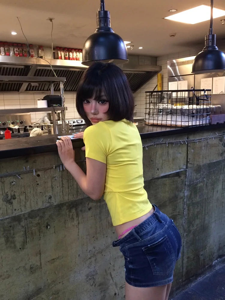 Cathy Dollett Yellow Short Sleeve Slim  Top