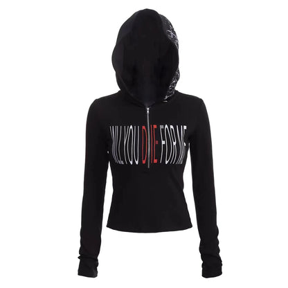 Cathy Dollette Black Hooded Gothic T Shirt  Clothes Long Sleeve Autumn Top2000s Clothes  Graphic T Shirts Tees Female Chic