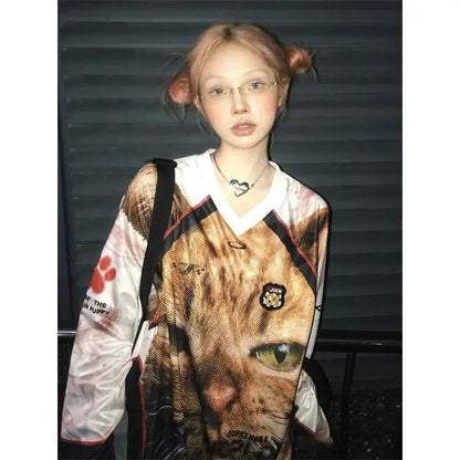 Cathy Dollette Graphic T Shirts 's  2000s Clothes  Korean Fashion Long Sleeve Tees Female Hotsweet Loose Goth Autumn