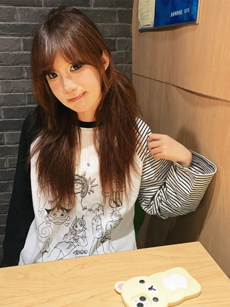 Cathy Dollette Graphic T Shirts 2000s Clothes  Korean Fashion Long Sleeve Loose Hotsweet Goth Autumn TopTees Female Print Chic