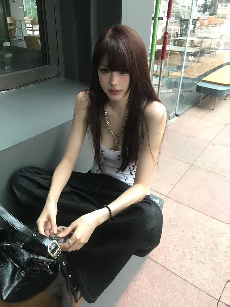 Cathy Dollette Sequined Tank Top  Clothes Sleeveless Tshirt American Retro 2000s Clothes  Summer Top Tanks Elegant
